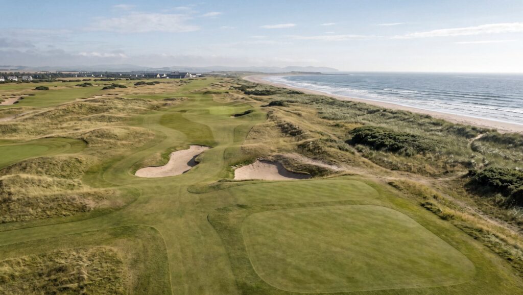 Remodelled 17th tee complex at Seapoint Golf Links overlooking the coastline and Irish Sea